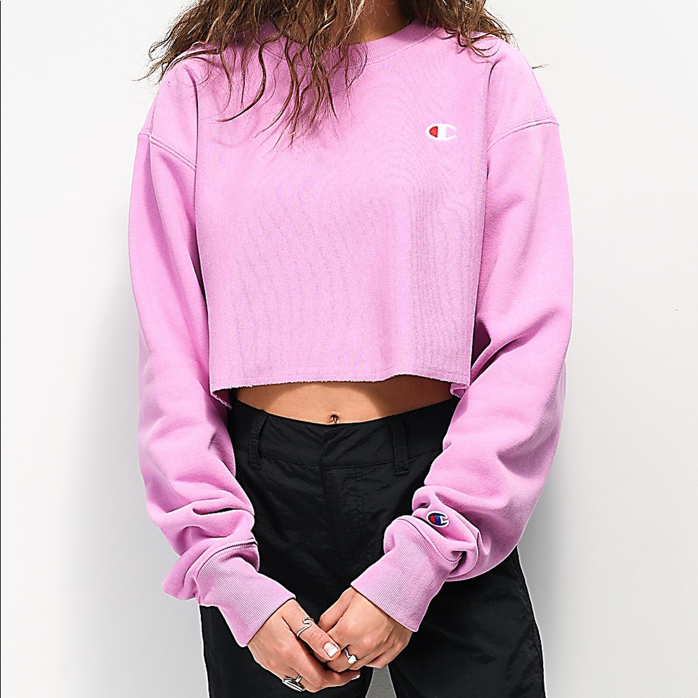 Pink Champion Reverse Weave Cropped Crewneck